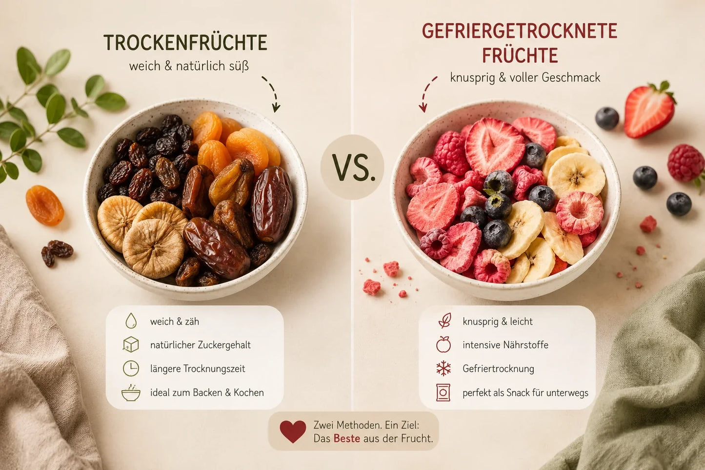 Gefriergetrocknete Früchte vs. Trockenfrüchte ,Was ist eigentlich der Unterschied?
