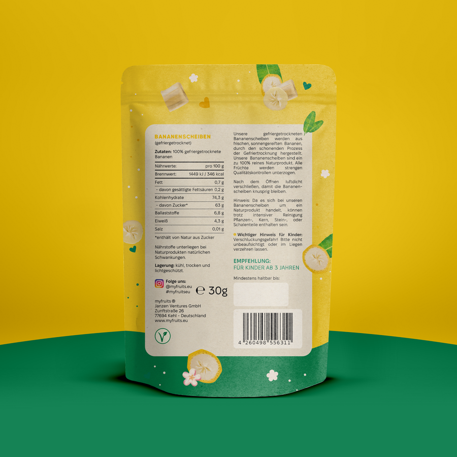Gefriergetrocknete Bananenchips.