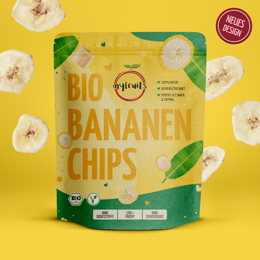 Gefriergetrocknete Bio Bananenchips.