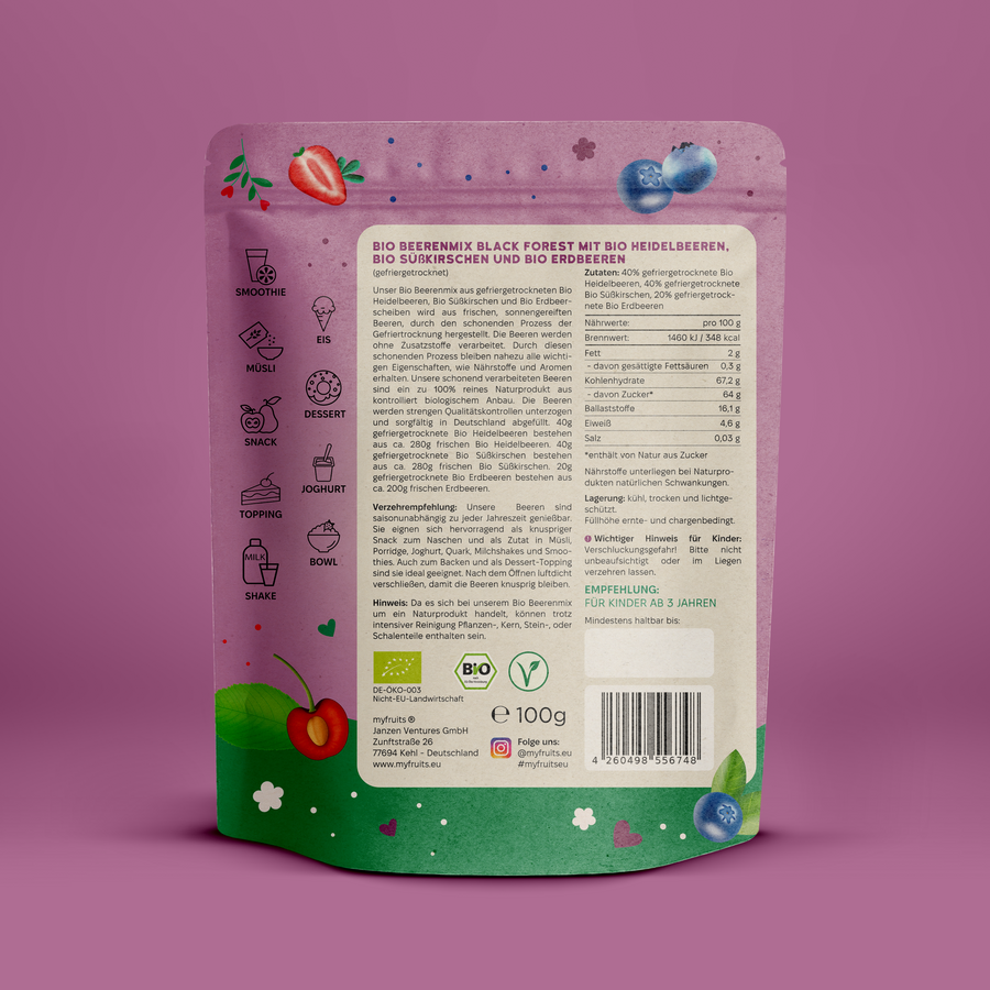Gefriergetrockneter Bio Beerenmix – Black Forest.