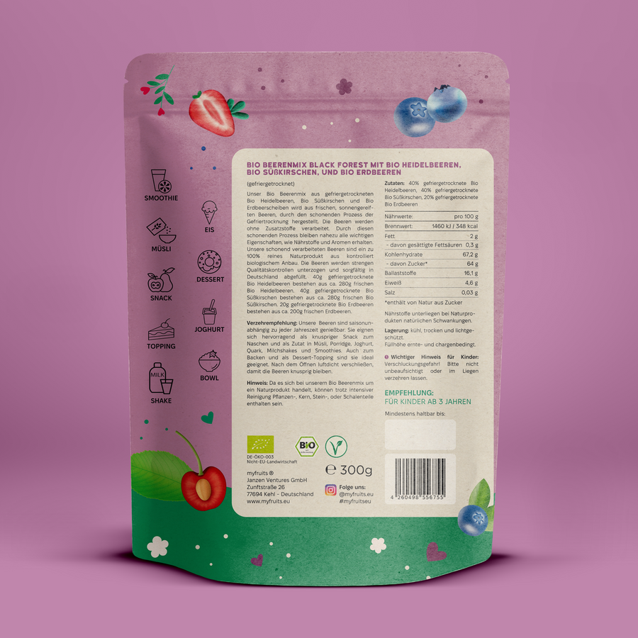 Gefriergetrockneter Bio Beerenmix – Black Forest.