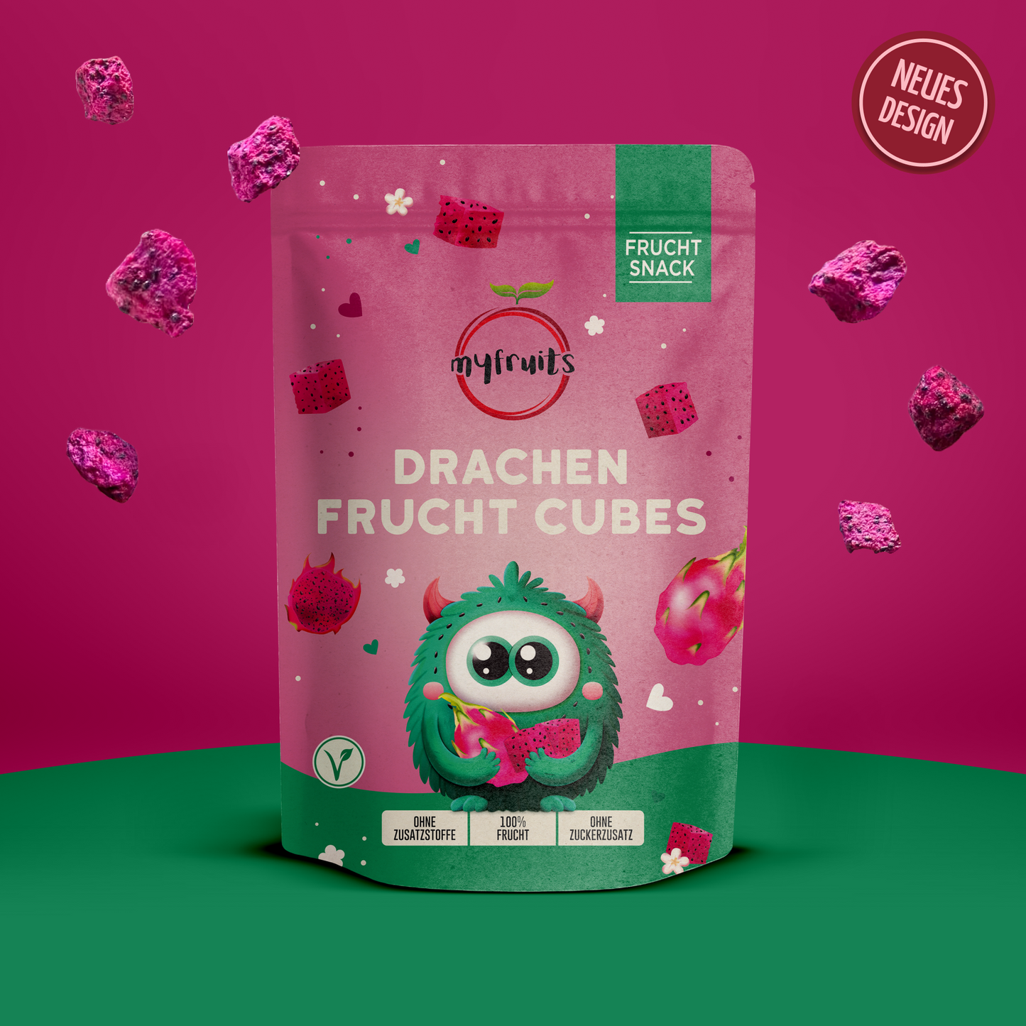 Gefriergetrocknete Drachenfrucht Cubes.