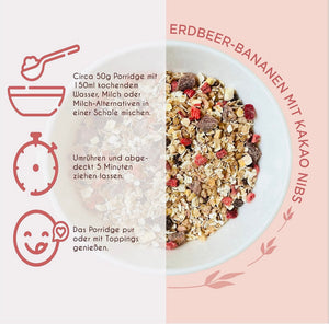 Erdbeer-Banane mit Kakao Nibs Buchweizen-Hafer-Porridge