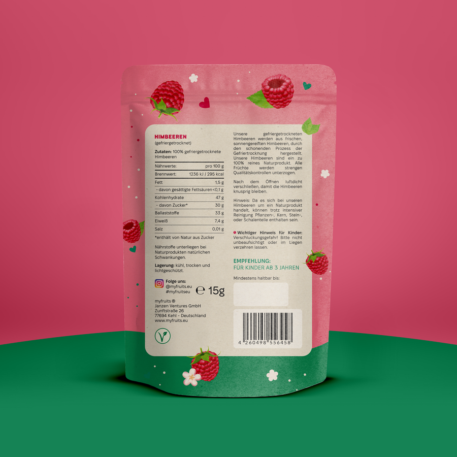 Gefriergetrocknete Himbeeren.