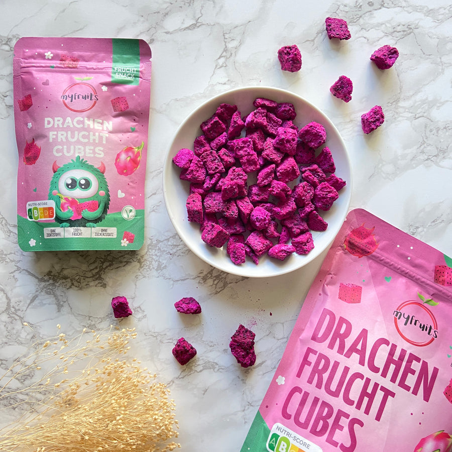 Gefriergetrocknete Drachenfrucht Cubes.