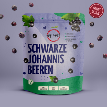 Gefriergetrocknete Schwarze Johannisbeeren.