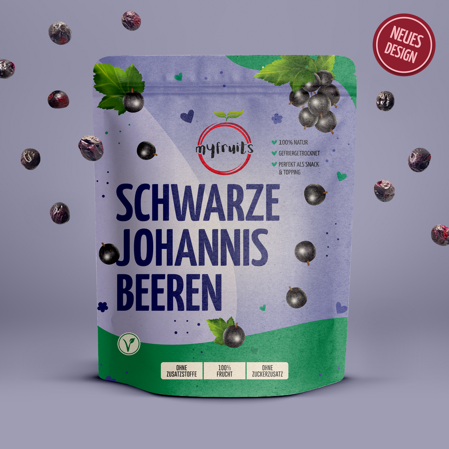 Gefriergetrocknete Schwarze Johannisbeeren.