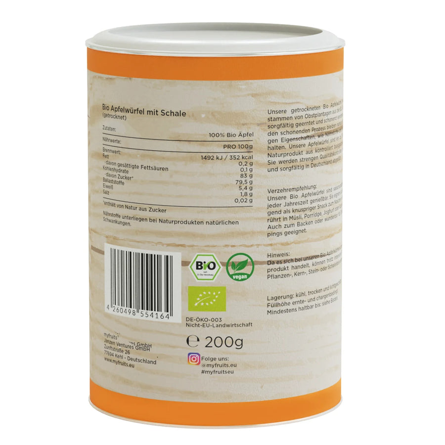 Apfelwürfel, Bio, getrocknet.